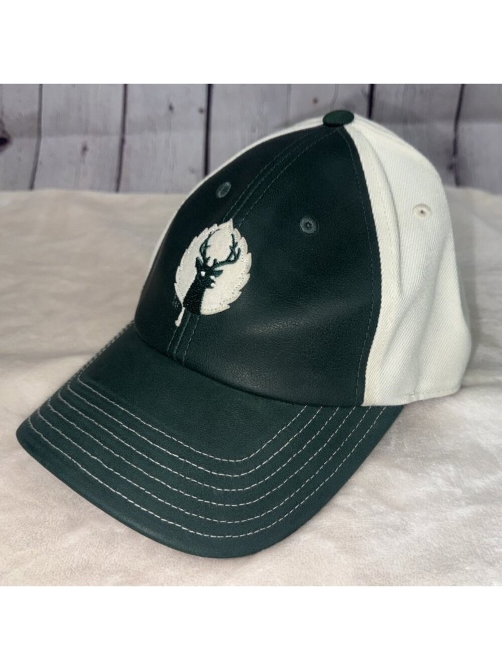 DEER VALLEY by AMERICAN NEEDLE Green Faux Leather Snap Back Cap Hat
